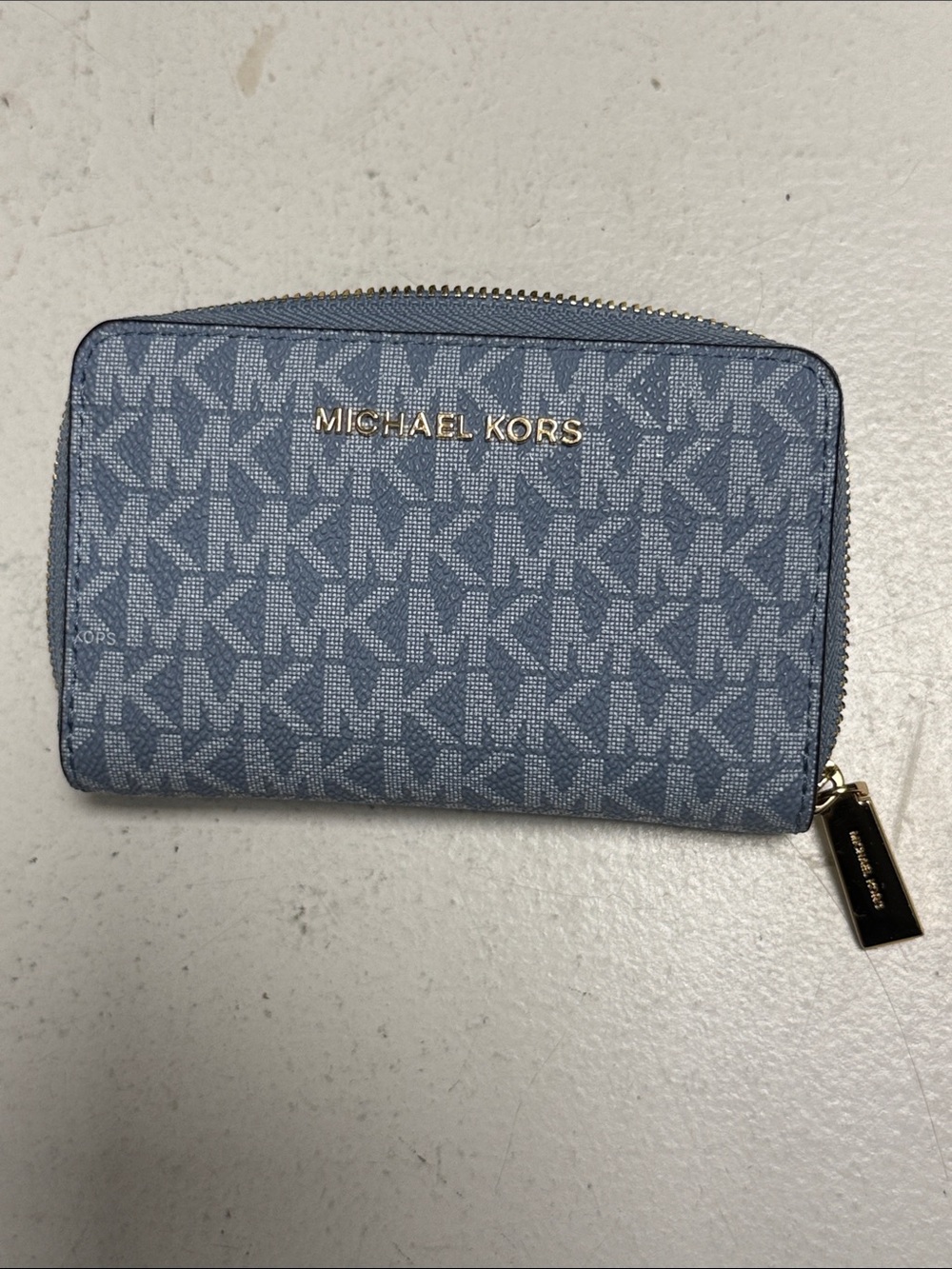 Michael Kors Light Blue MK Signature Zip Card Holder